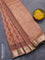 Chanderi silk cotton saree pastel peach and black with natural vegetable prints and zari woven gotapatti lace border