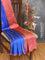 Banarasi katan silk saree blue and maroon with allover stripes woven buttas and small zari woven border