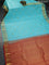 Pure kanchipuram silk saree teal blue shade and red with allover zari checks & buttas and rich zari woven border
