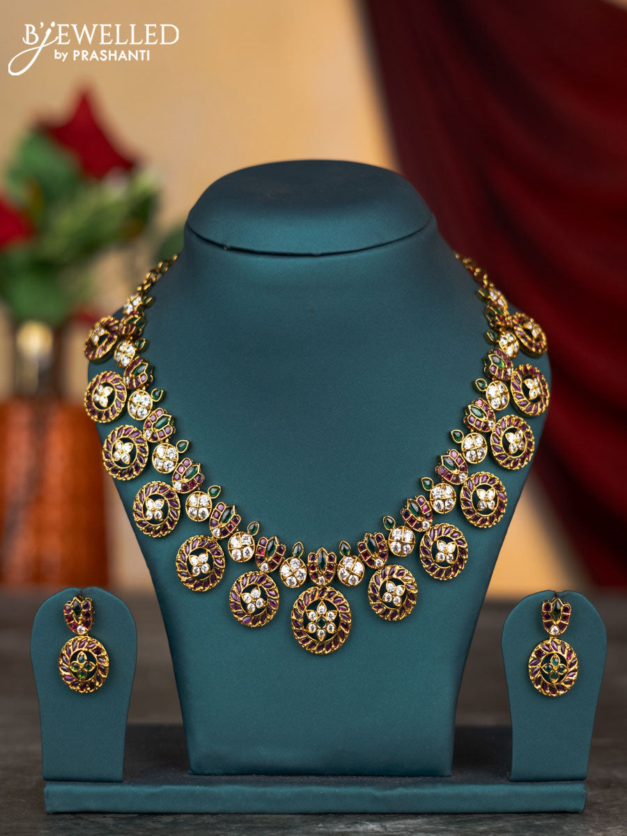 Antique necklace floral design with kemp and cz stones