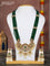 Beaded multilayer green necklace elephant design with kemp & cz stones and pearl hangings in victorian finish