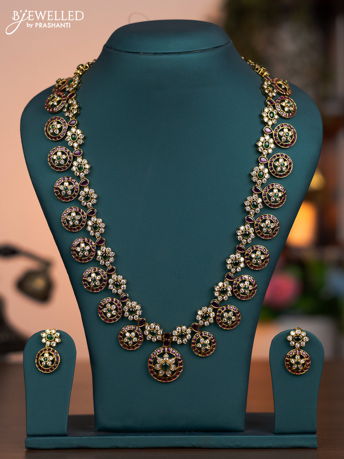 Antique bottumala haaram with kemp and cz stones