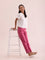 Women Solid Dark Pink Cotton Pencil Pant