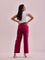 Women Solid Dark Rose Linen Cargo Pant