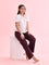 Women Solid Dark Wine Linen Cargo Pant