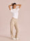 Women Light Beige Linen Cargo Pant