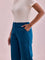 Women Solid Turquoise Blue Linen Cargo Pant