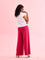 Women Solid Fuchsia Knit Viscose Mid Rise Palazzos