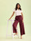 Women Maroon Solid Viscose Knit Mid Rise Palazzos