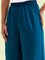 Women Turquoise Blue Solid Viscose Knit Mid Rise Palazzos