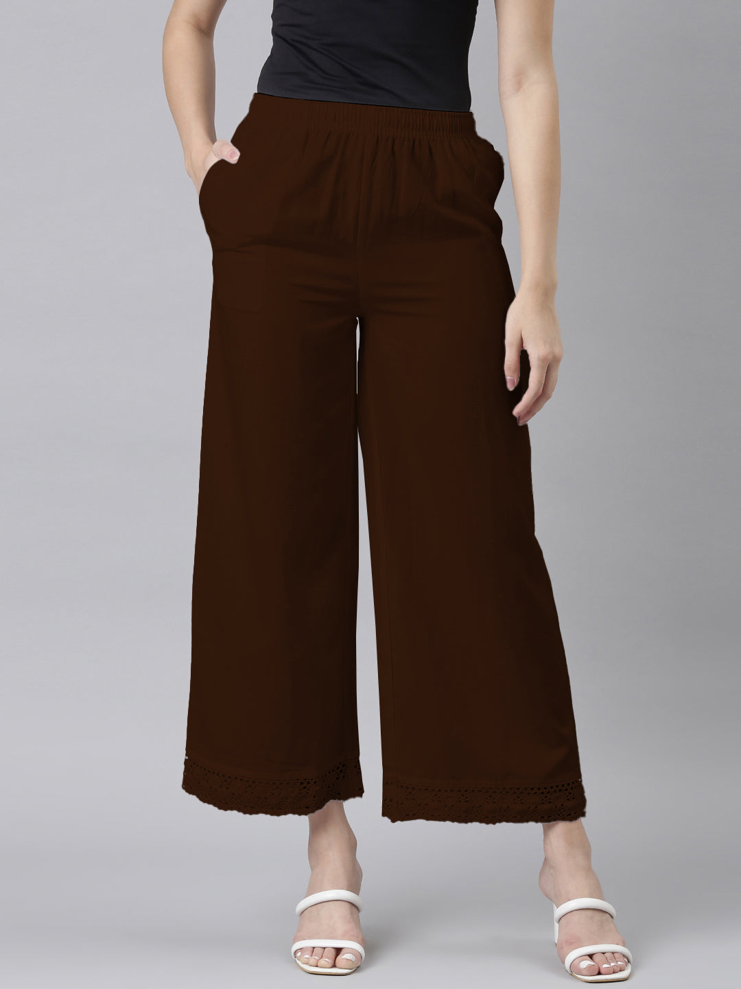 Dark Brown Linen Lace Palazzo