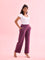 Women Solid Dark Wine Ponte Wide Leg Pants