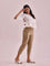 Women Solid Gold Mid Rise Cropped Metallic Pants