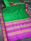 10 yards silk saree green and purple with plain body and temple design zari woven border without blouse