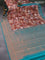 Pure kanjivaram silk saree brown and teal green with allover floral digital prints & zari weaves and long zari woven border