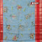 Banarasi kota saree pastel blue and red with floral digital prints and rettapet zari woven border