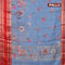 Banarasi kota saree bluish grey and red with floral digital prints and rettapet zari woven border