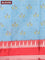 Banarasi kota saree light blue and red with floral digital prints & zari stripes pattern and rettapet silver rettapet zari woven border