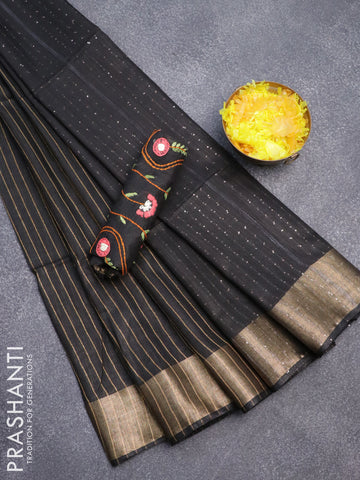 Semi tussar saree black with allover zari weaves and zari woven border & embroidery work blouse