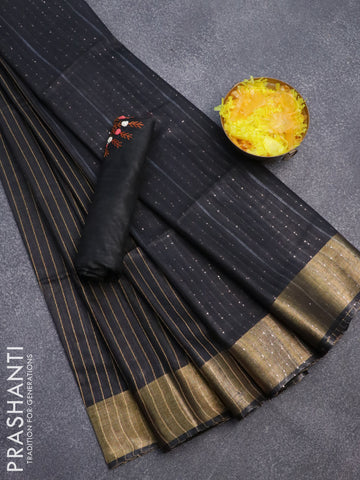 Semi tussar saree black with allover thread weaves and sequin work pallu & embroidery work blouse