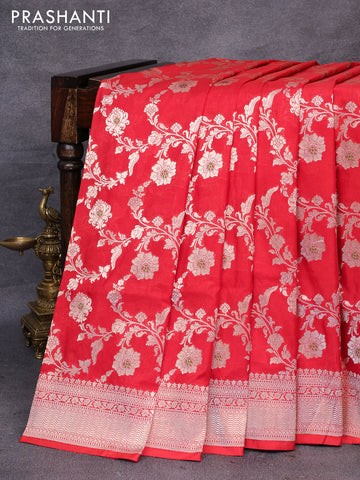 Pure banarasi uppada silk saree red with allover zari woven floral weaves and zari woven border