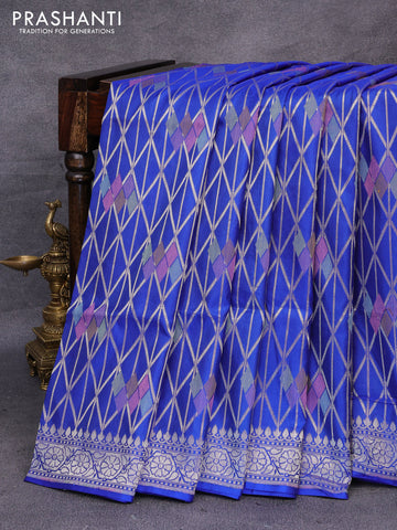 Pure banarasi uppada silk saree blue with allover geometric weaves and zari woven border