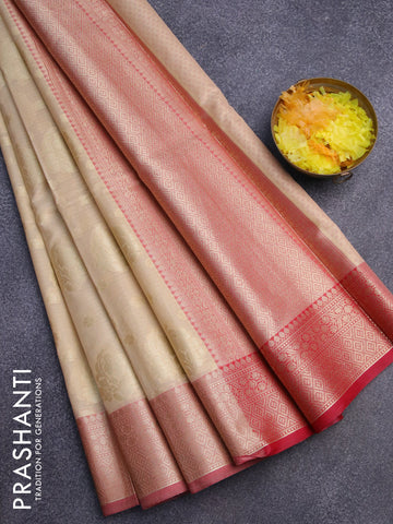 Banarasi kota saree sandal and pink with zari woven floral buttas and zari woven border