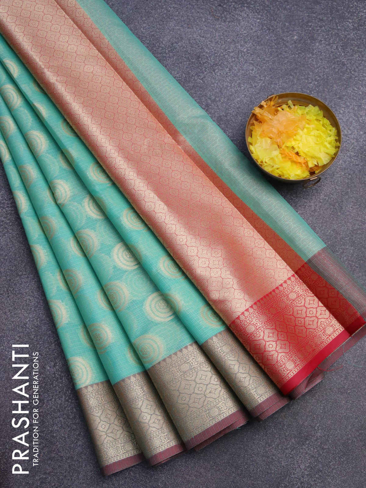 Banarasi kota saree teal blue and maroon with zari woven buttas and zari woven border