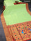 Pure paithani silk saree fluorescent green and red with allover zari woven floral buttas and zari woven paithani butta border