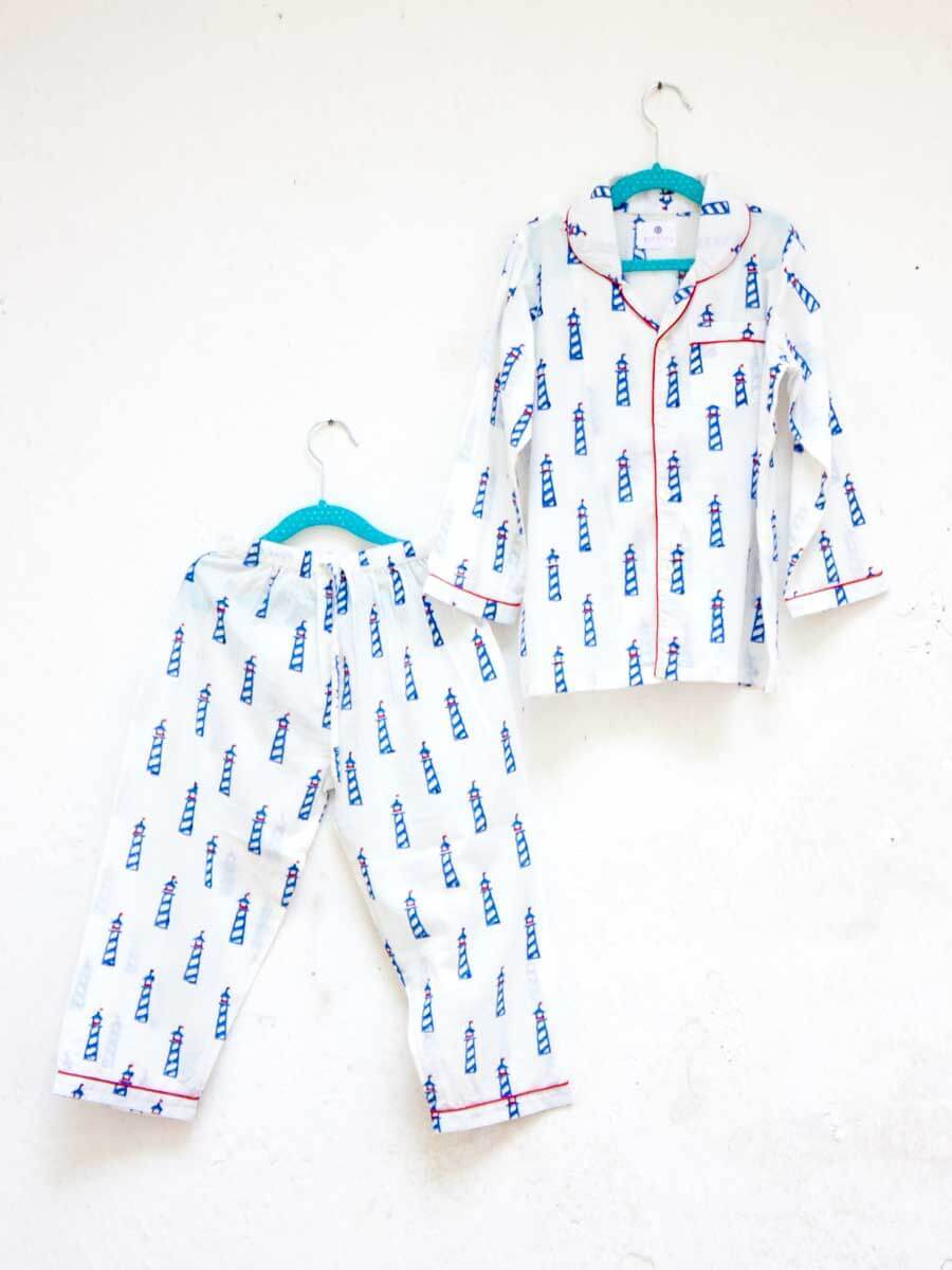 Lighthouse Magic Block Printed Cotton Top & Pyjama Set