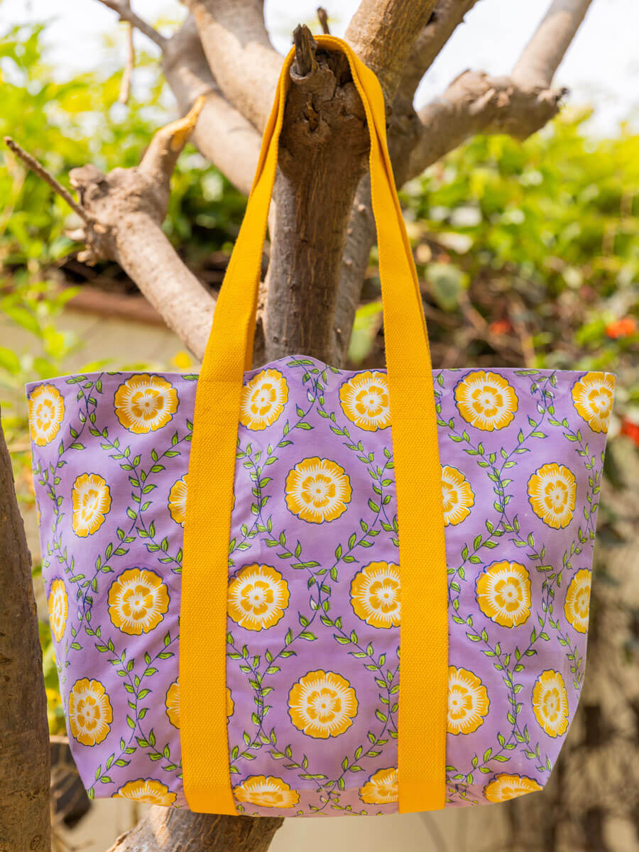 Marigold Field Hand block Printed Tote Bag
