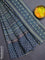Chanderi silk cotton saree blue with allover prints & woven buttas and kanth stitch work border