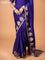 Banarasi crepe saree violet with stripes pattern and mirror work & banarasi style border