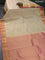 Pure kanchipuram silk saree eige and pink with zari woven buttas and rich zari woven border