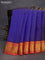 Pure kanchipuram silk saree blue and orange with allover zari stripe pattern and rich zari woven border