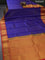 Pure kanchipuram silk saree blue and orange with allover zari stripe pattern and rich zari woven border