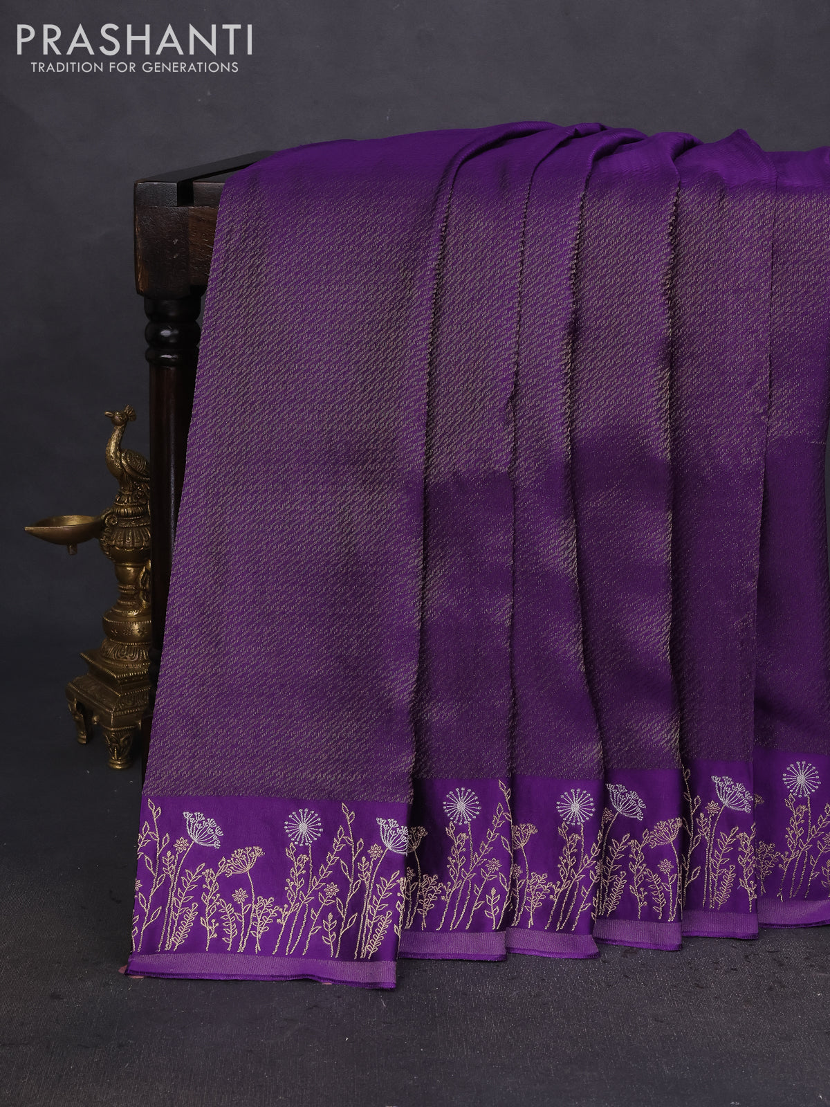 Banarasi mushru silk saree violet with allover zari weaves and zari woven border