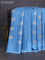 Banarasi mushru silk saree light blue with allover stripes pattern & zari buttas and satin border