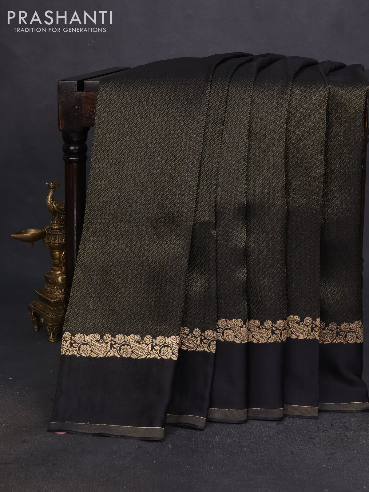 Banarasi mushru silk saree black with allover zari weaves and zari woven border