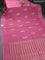 Banarasi mushru silk saree pink with allover stripes pattern & zari weaves and satin border