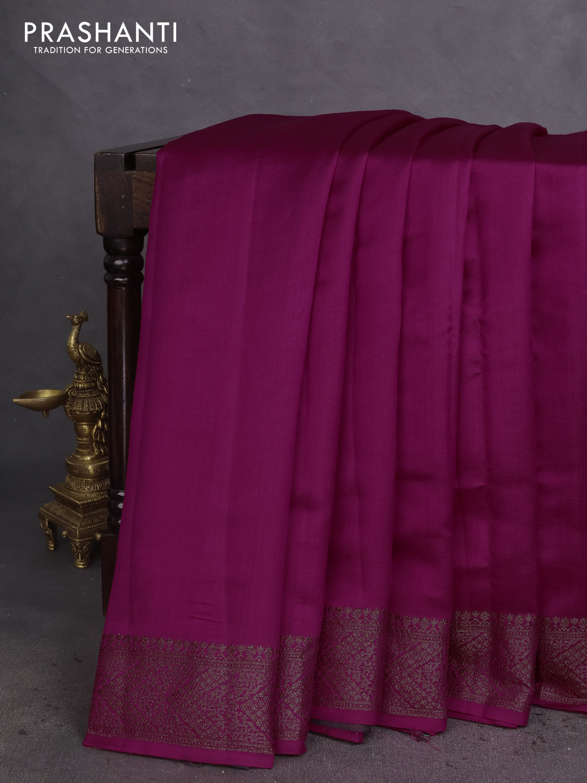 Chiniya silk saree pink and deep jamun with plain body and woven border