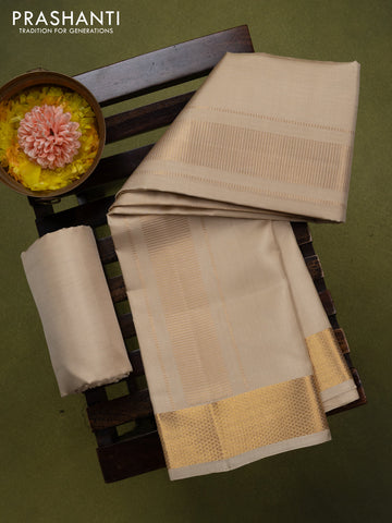 9x5 Pure silk dhoti and matching shirt bit cream with zari woven border