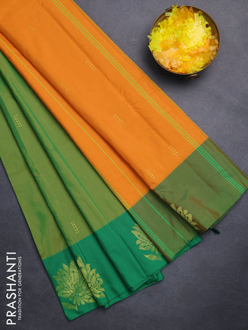 Arani semi silk saree light green and green with zari woven buttas and zari woven butta border