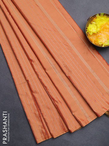 Arani semi silk saree rust shade with allover silver zari weaves in borderless style