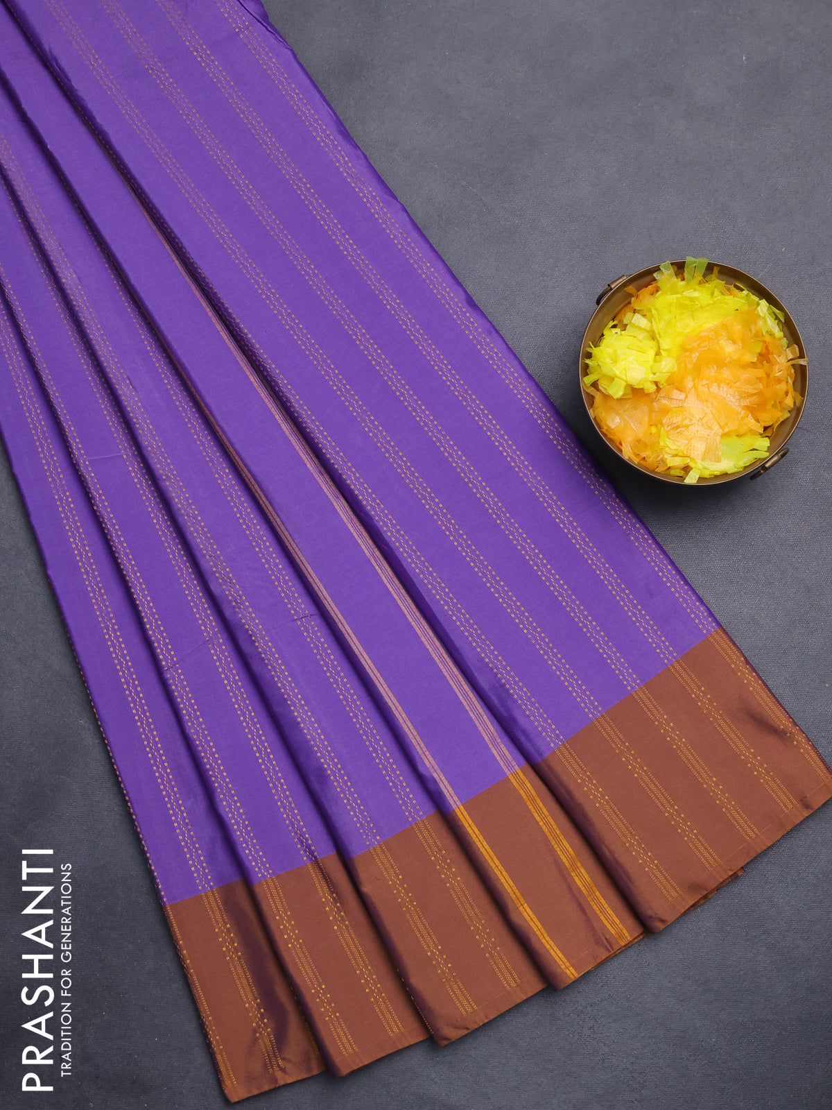 Arani semi silk saree violet and dark mustard with allover zari weaves and zari woven border