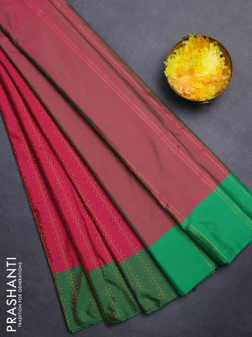 Arani semi silk saree pink and green with allover zari weaves and zari woven border