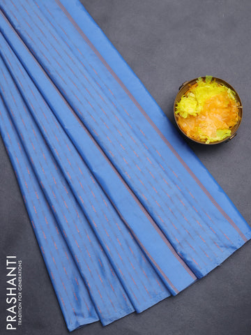 Arani semi silk saree blue shade with copper zari woven buttas in borderless style