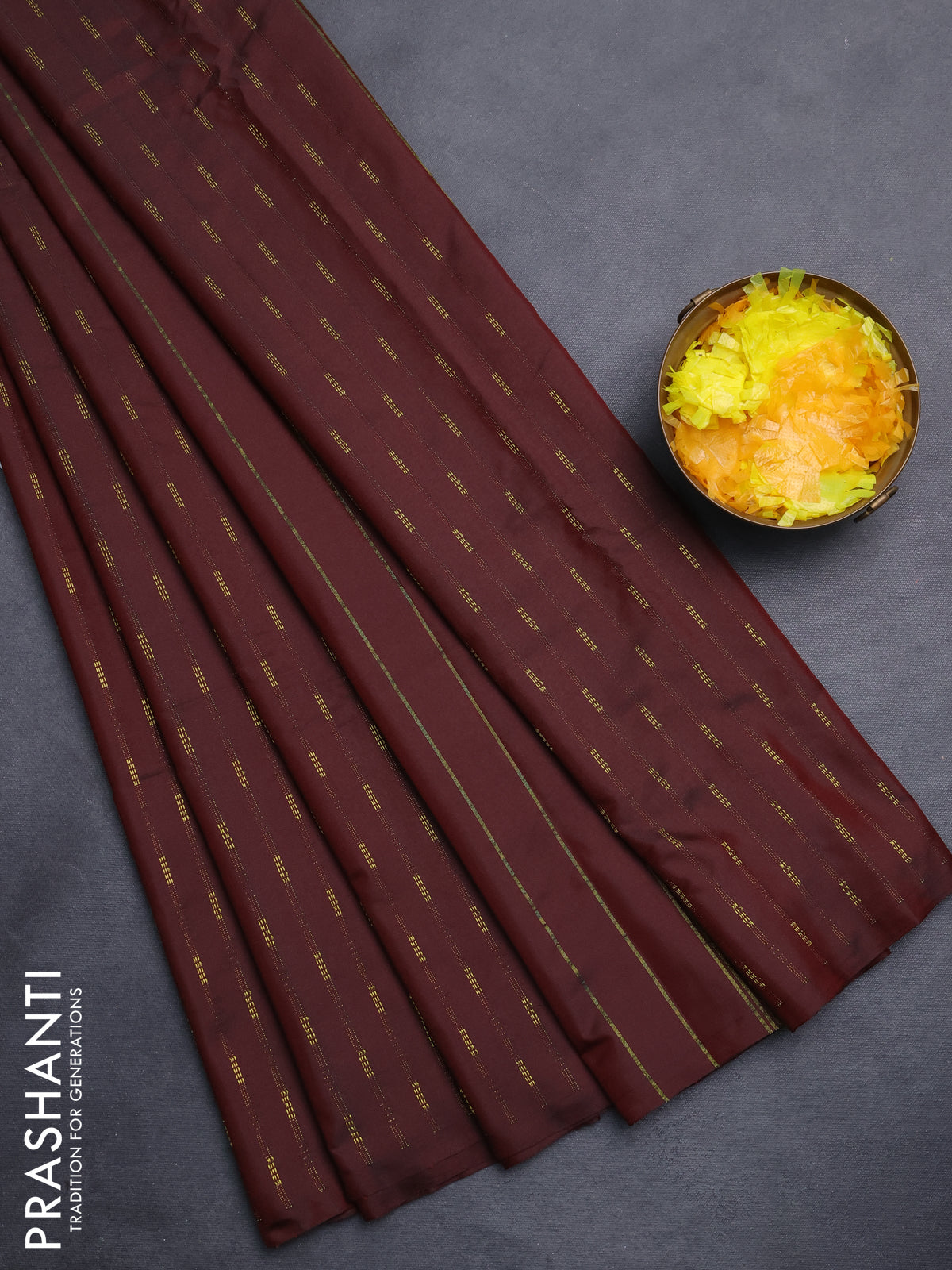 Arani semi silk saree maroon with zari woven buttas in borderless style