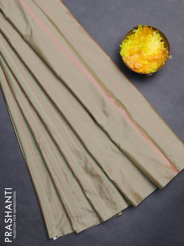Arani semi silk saree elaichi green with allover thread weaves in borderless style
