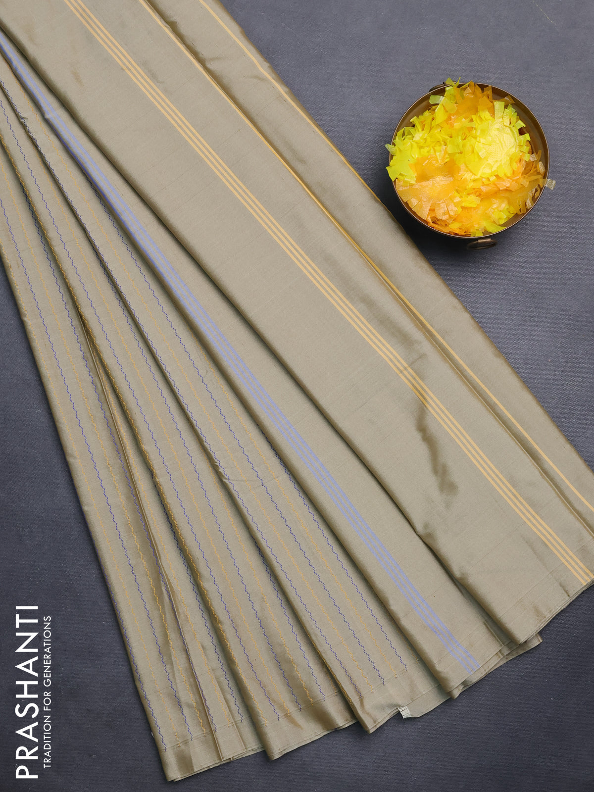 Arani semi silk saree dark beige with allover thread weaves in borderless style